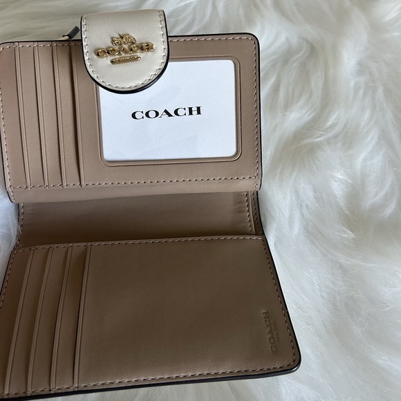 Coach Medium Corner Zip Wallet Chalk White Gold Glitter Star Bifold Leather - Picture 3 of 6